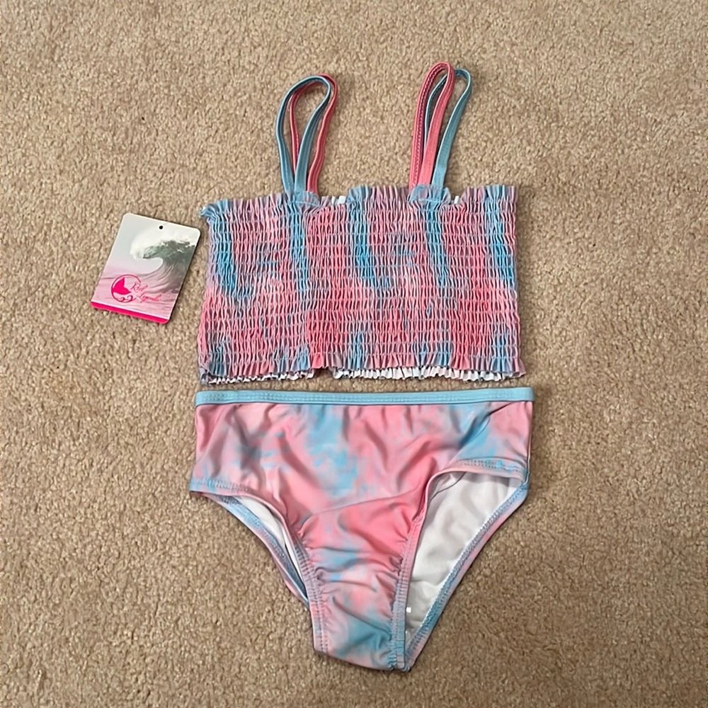 NWT 3T Reel Legends two-piece bathing suit, pink, blue, purple